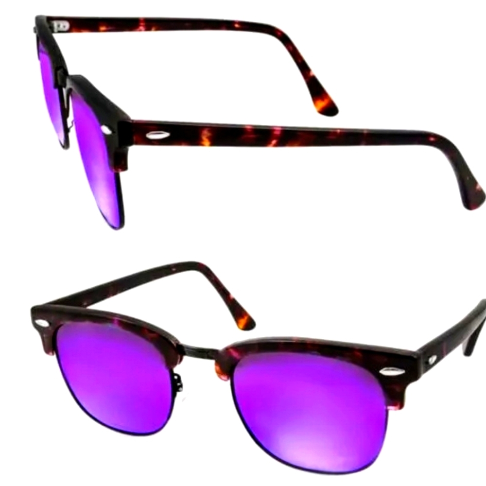 New w/ box - AQS Milo 49mm Clubmaster Sunglasses w/ Pink/Purple Lenses Brand New